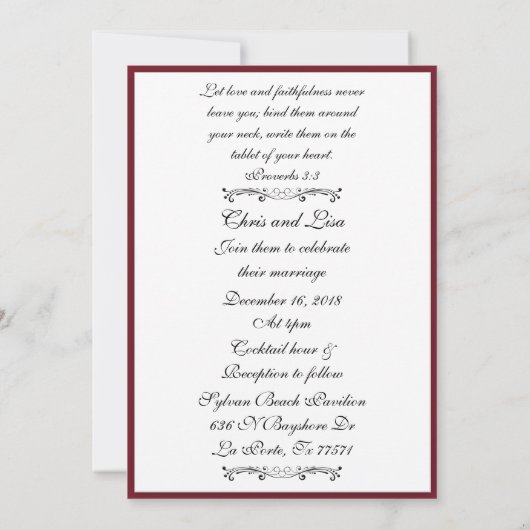 Embossed Lace Deep Red Bible Scripture Wedding 12x Einladung (Rückseite)