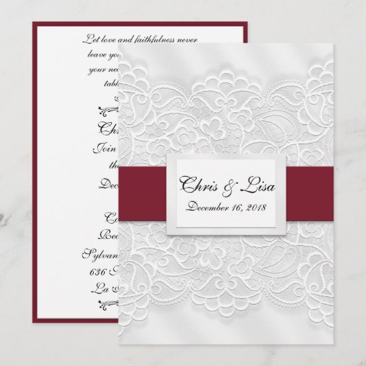 Embossed Lace Deep Red Bible Scripture Wedding 12x Einladung (Vorne/Hinten)