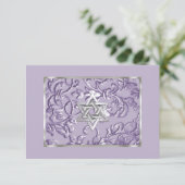 Embossed Look Damask Lavender with Star RSVP (Stehend Vorderseite)
