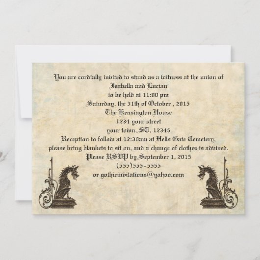 Embossed Look Dragons Goth Wedding Einladungen (Vorderseite)