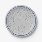 Embossed Look Gray Rabbit Bunny Blue Border Pappteller (Vorderseite)
