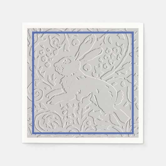 Embossed Look Gray Rabbit Bunny Blue Border Serviette (Vorderseite)