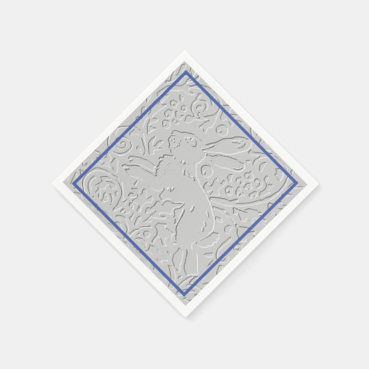Embossed Look Gray Rabbit Bunny Blue Border Serviette (Ecke)