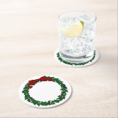 Embossed Look Holly Wreath Runder Pappuntersetzer (Vor Ort)