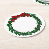Embossed Look Holly Wreath Runder Pappuntersetzer (Angewinkelt)