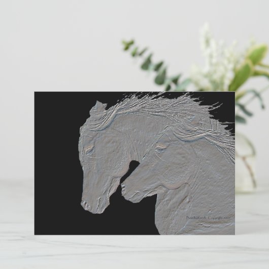 Embossed Look Pferde Schwarzer Hintergrund (Stehend Vorderseite)