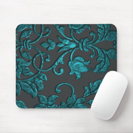 Embossed Metallic Damask, Aquamarin Mousepad (Mit Mouse)