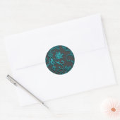 Embossed Metallic Damask, Aquamarin Runder Aufkleber (Umschlag)