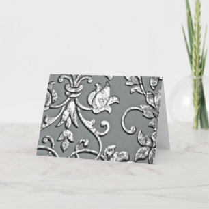 "Embossed Metallic" Damask Silver Karte