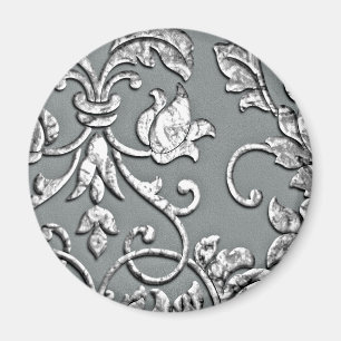 Embossed Metallic Damask Silver Magnet