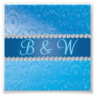 Embossed Monogram Blue Blume Fotodruck
