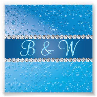 Embossed Monogram Blue Blume Fotodruck