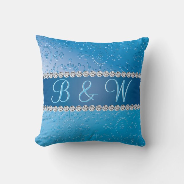 Embossed Monogram Blue Blume Kissen (Vorderseite)
