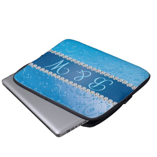 Embossed Monogram Blue Blume Laptopschutzhülle (Vorne Knopf)