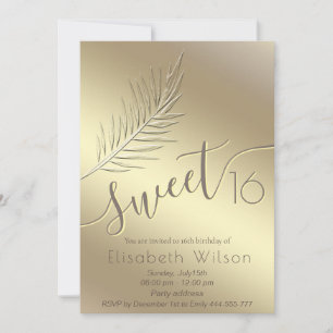 Embossed Palm minimalistisches Goldskript, süß 16 Einladung