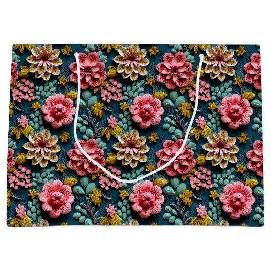 Embossed Pink Florals Große Geschenktüte (Vorderseite)
