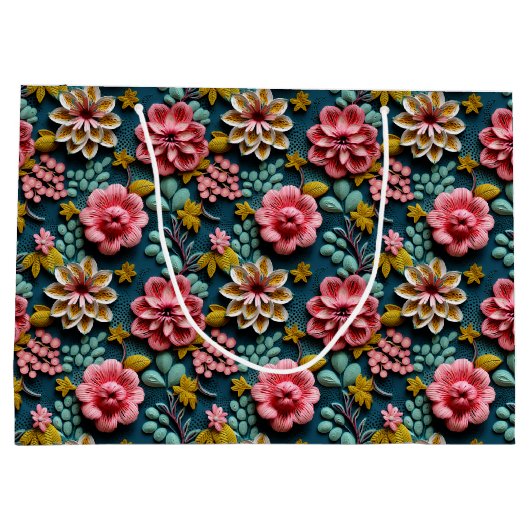 Embossed Pink Florals Große Geschenktüte (Rückseite)