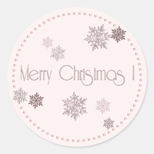 Embossed Pink Frohe Weihnachtsschneeflocken Dotted Runder Aufkleber (Vorderseite)