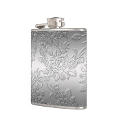 Embossed Polished Silver Rose und Tulips Flachmann (Links)