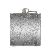 Embossed Polished Silver Rose und Tulips Flachmann (Rückseite)