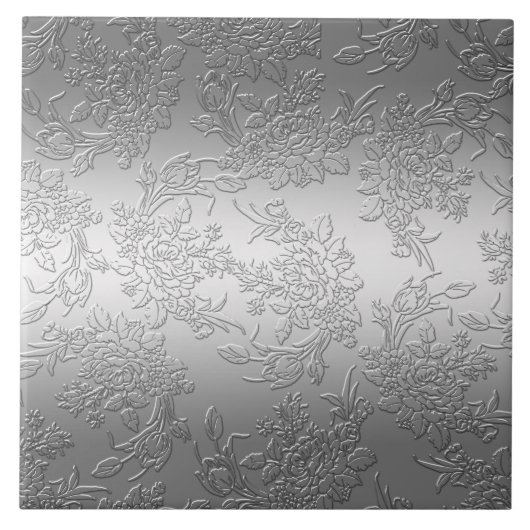 Embossed Polished Silver Rose und Tulips Fliese (Vorderseite)