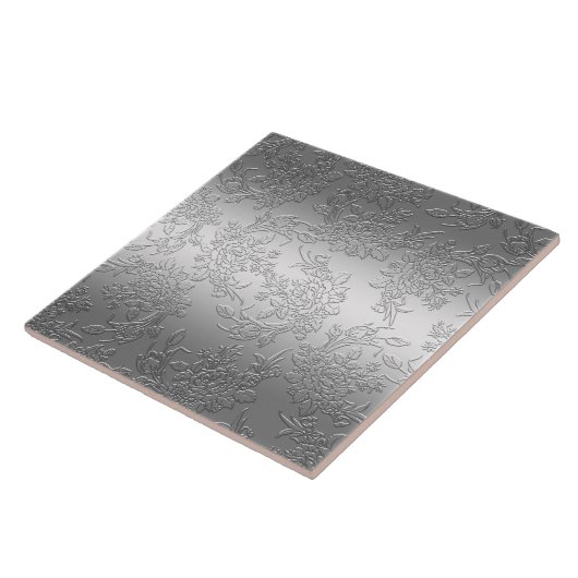 Embossed Polished Silver Rose und Tulips Fliese (Seite)