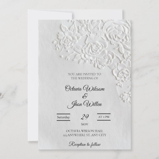 Embossed Roses Deckled Edge Sage Wedding Einladung (Vorderseite)