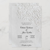 Embossed Roses Deckled Edge Sage Wedding Einladung (Vorne/Hinten)
