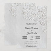 Embossed Roses Deckled Edge Sage Wedding  Einladung (Vorne/Hinten)
