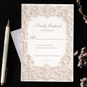 Embossed Style Ivory Rococo Scroll Wedding RSVP Karte