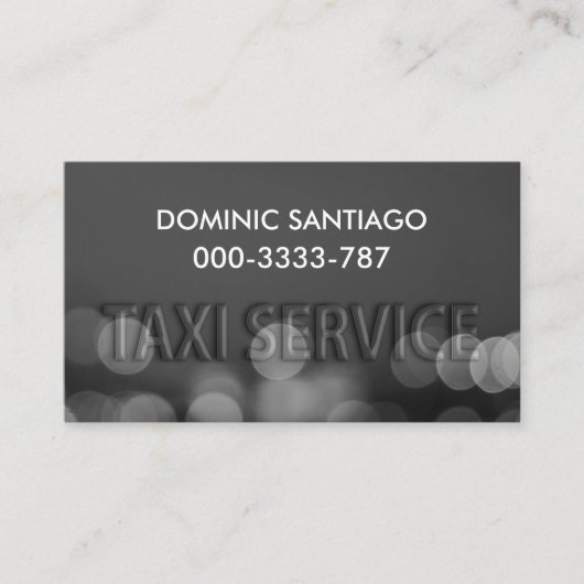 Embossed Taxi Service City Lights Bokeh Visitenkarte (Vorderseite)