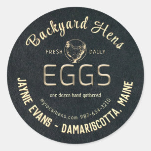 Embosses Fresh Eggs Gold Hen Logo Black Label Runder Aufkleber
