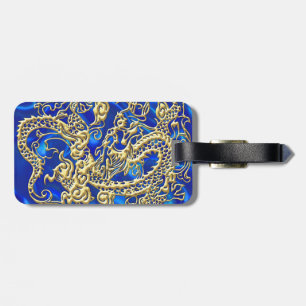 Embosses Gold Dragon auf Blue Satin Print Gepäckanhänger