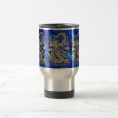 Embosses Gold Dragon auf Blue Satin Print Reisebecher (Mittel)
