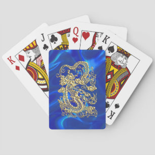 Embosses Gold Dragon auf Blue Satin Print Spielkarten