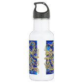 Embosses Gold Dragon auf Blue Satin Print Trinkflasche (Rückseite)