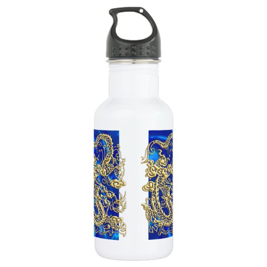 Embosses Gold Dragon auf Blue Satin Print Trinkflasche (Rückseite)