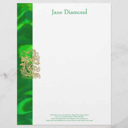 Embosses Gold Dragon auf Green Satin Print Briefbogen (Vorderseite)