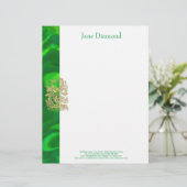 Embosses Gold Dragon auf Green Satin Print Briefbogen (Stehend Vorderseite)