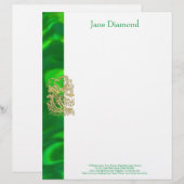 Embosses Gold Dragon auf Green Satin Print Briefbogen (Vorne/Hinten)