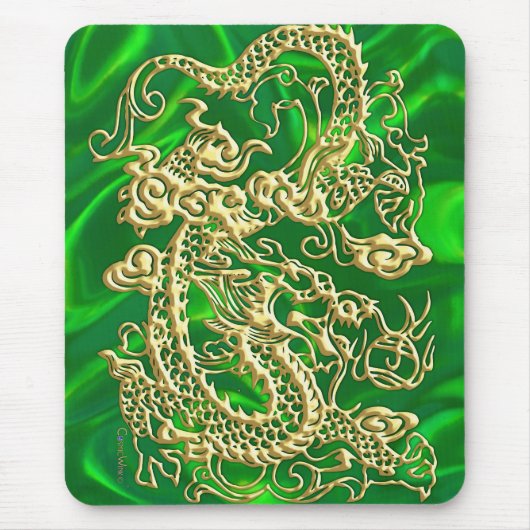 Embosses Gold Dragon auf Green Satin Textured Prin Mousepad (Vorne)