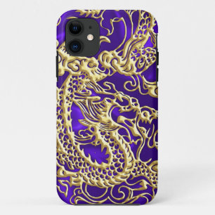 Embosses Gold Dragon auf Lila Satin Print Case-Mate iPhone Hülle