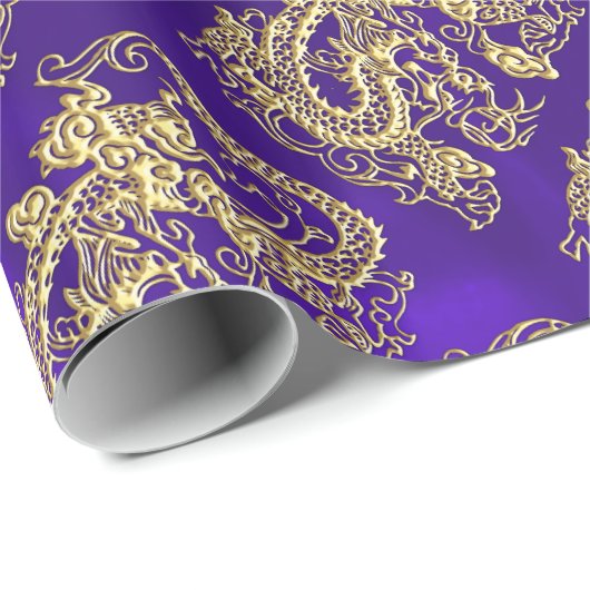 Embosses Gold Dragon auf Lila Satin Print Geschenkpapier (Rolleneckpunkt)