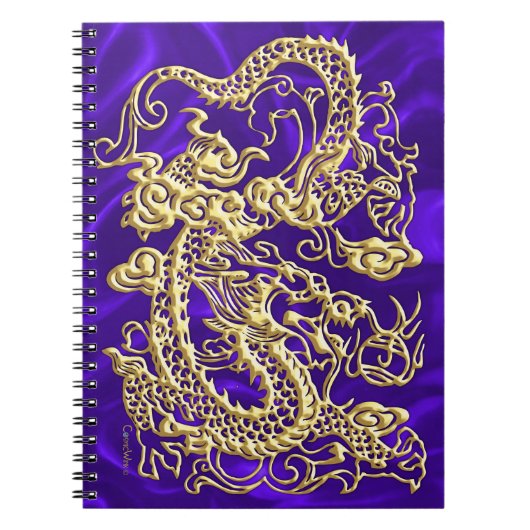 Embosses Gold Dragon auf Lila Satin Print Notizblock (Vorderseite)