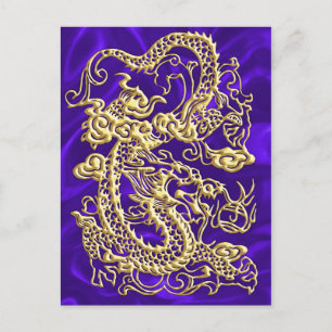 Embosses Gold Dragon auf Lila Satin Print Postkarte