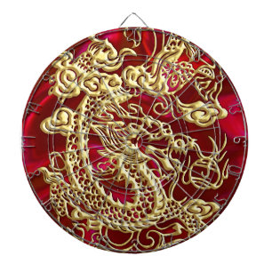 Embosses Gold Dragon auf Red Satin Print Dartscheibe