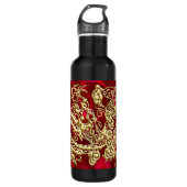 Embosses Gold Dragon auf Red Satin Print Edelstahlflasche (Vorderseite)