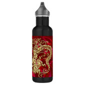 Embosses Gold Dragon auf Red Satin Print Edelstahlflasche (Rechts)