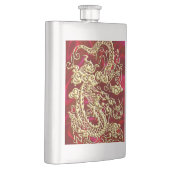 Embosses Gold Dragon auf Red Satin Print Flachmann (Rechts)