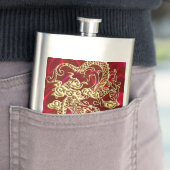 Embosses Gold Dragon auf Red Satin Print Flachmann (Beispiel)